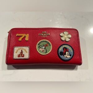 Disney X Coach Accordion Zip Wallet With Patches Red